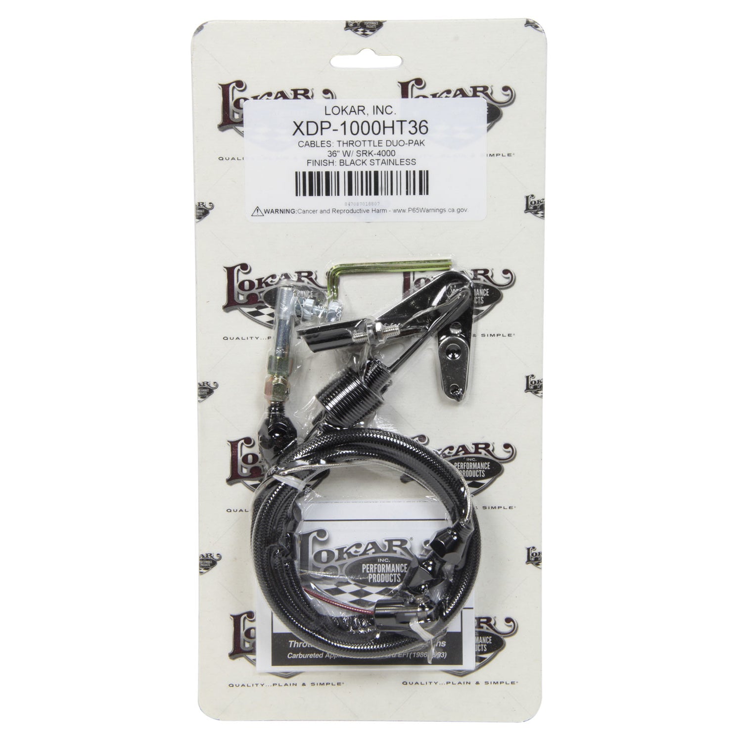 Lokar Throttle Cable - 3 ft Long - Braided Stainless - Black