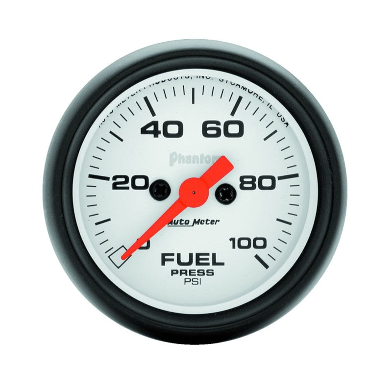 Auto Meter Phantom 0-100 psi Fuel Pressure Gauge - Electric - Analog - Full Sweep - 2-1/16 in Diameter - White Face
