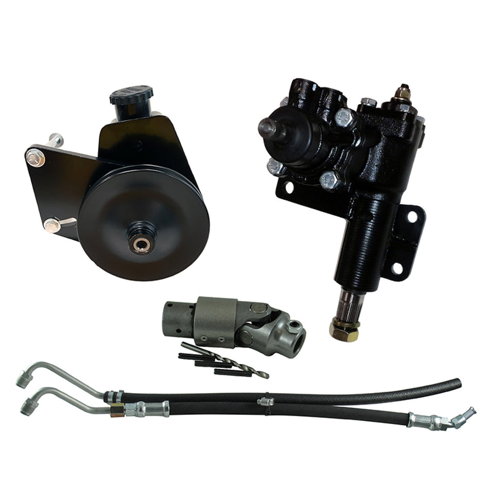 Borgeson Power Steering Box - 14 to 1 Ratio - 1-1/8" Pitman Shaft - Brackets/Joints/Lines/Pump - Iron - Black Paint - Mopar RB-Series