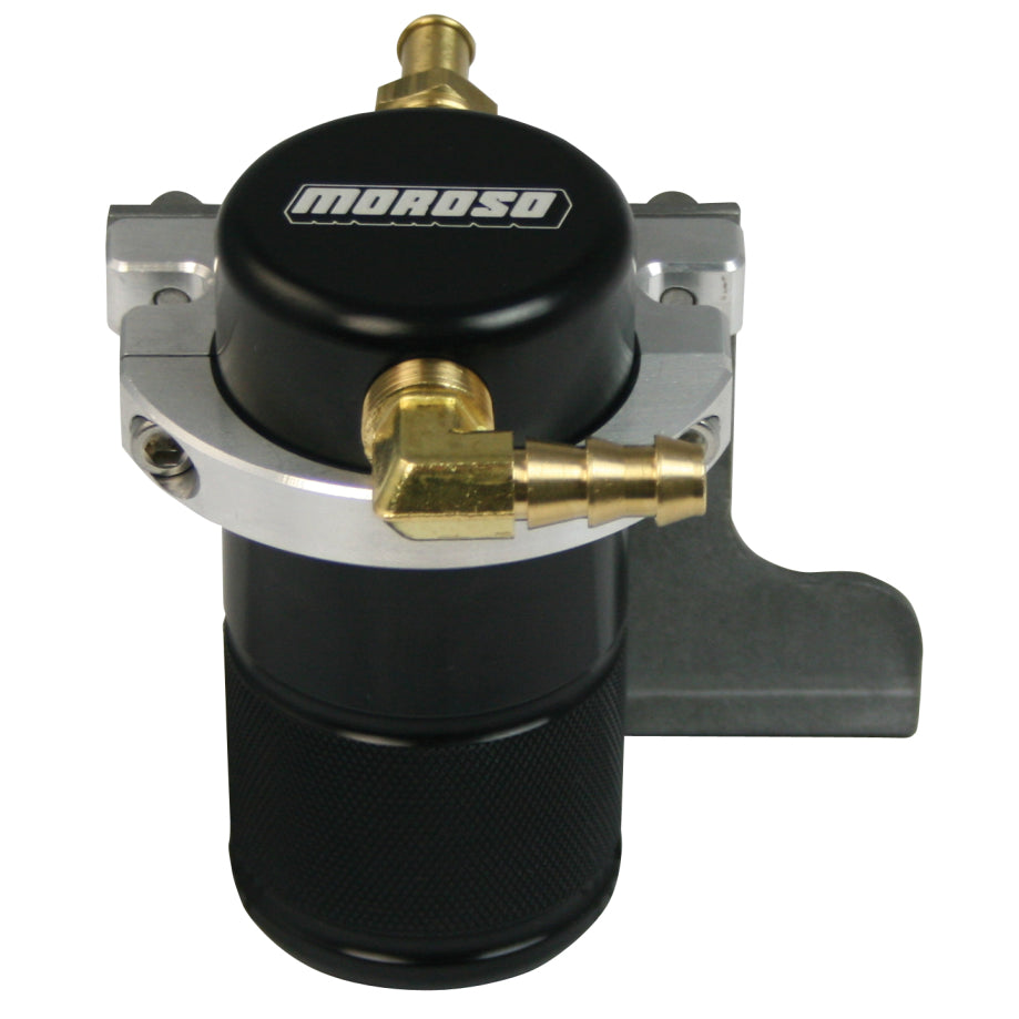 Moroso Air-Oil Separator - 2.125 in Diameter - 4.5 in Tall - 3/8 in NPT Female Inlet / Outlet - Black Anodized - Edelbrock Supercharged - SS - Chevy Camaro 2010-14