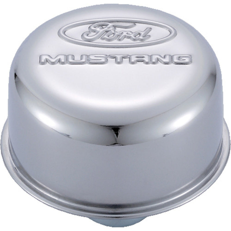 Ford Racing Push-In Round Breather - 1-1/4 in Hole - Ford Mustang Logo - Chrome