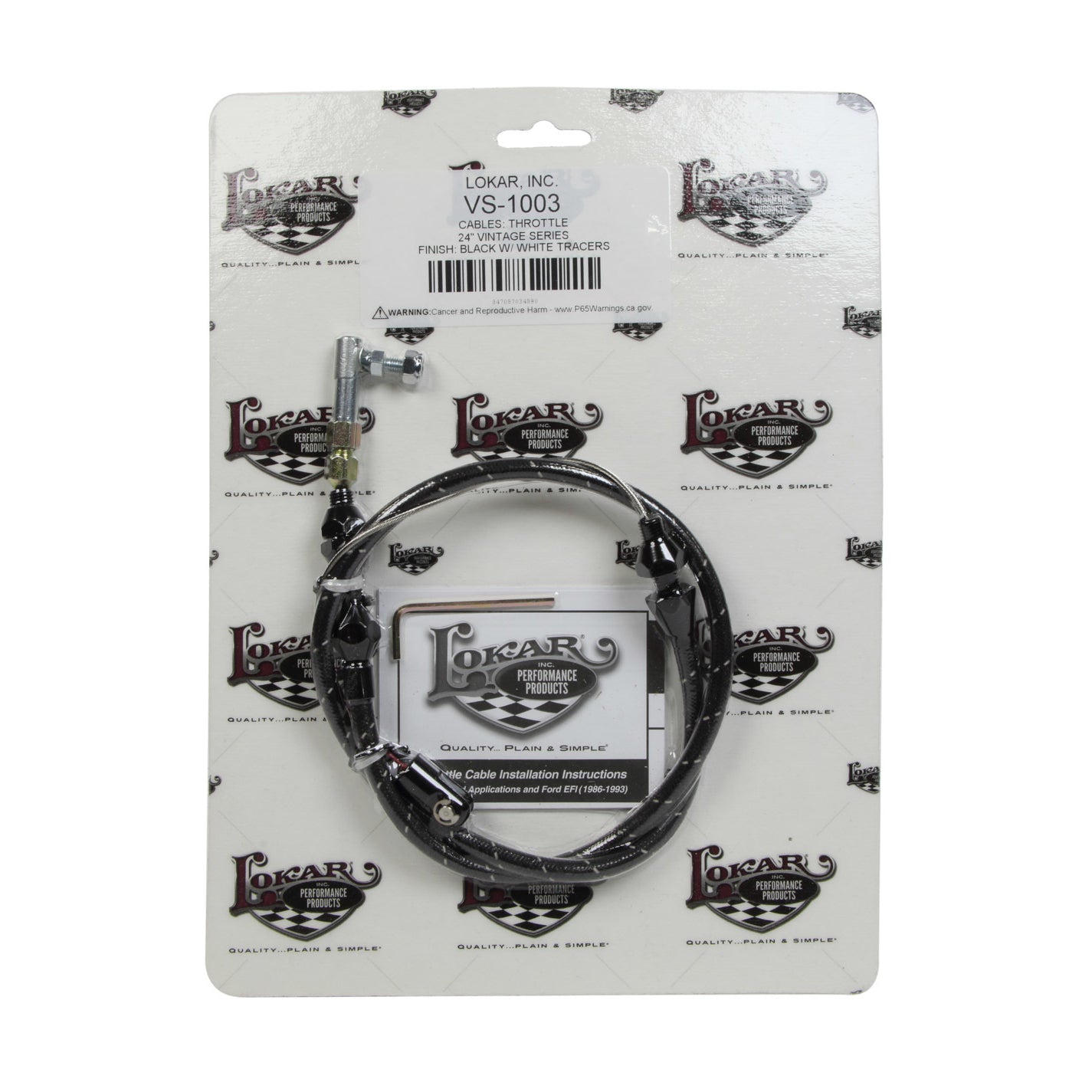 Lokar Vintage Series Throttle Cable - 2 Ft. Long - Woven Cotton - Black / White
