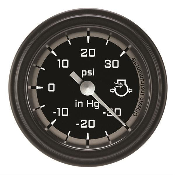 Classic Instruments AutoCross Boost/Vacuum Gauge - 30 in HG-30 psi - 2-1/8 in Diameter - Low Step Black Bezel - Black/Gray Face