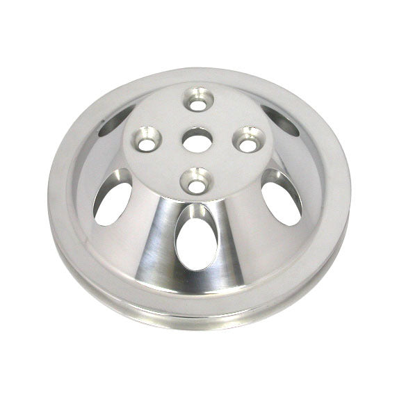 Racing Power V-Belt 1 Groove Water Pump Pulley - 6.6 in Diameter - Polished Aluminum - Long Water Pump - Small Block Chevy