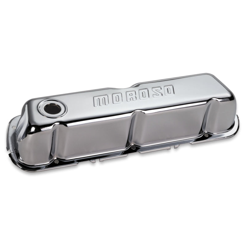 Moroso Stamped Steel Valve Covers - SB Ford - Chrome Plated - Ford 221-302 & 351W - Tall Design w/o Baffles