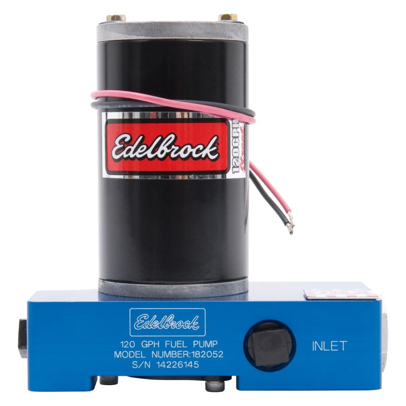 Edelbrock Quite-Flo Electric Fuel Pump 120 gph at 6.5 psi Preset 3/8" NPT Inlet/Outlet Aluminum - Blue Anodize