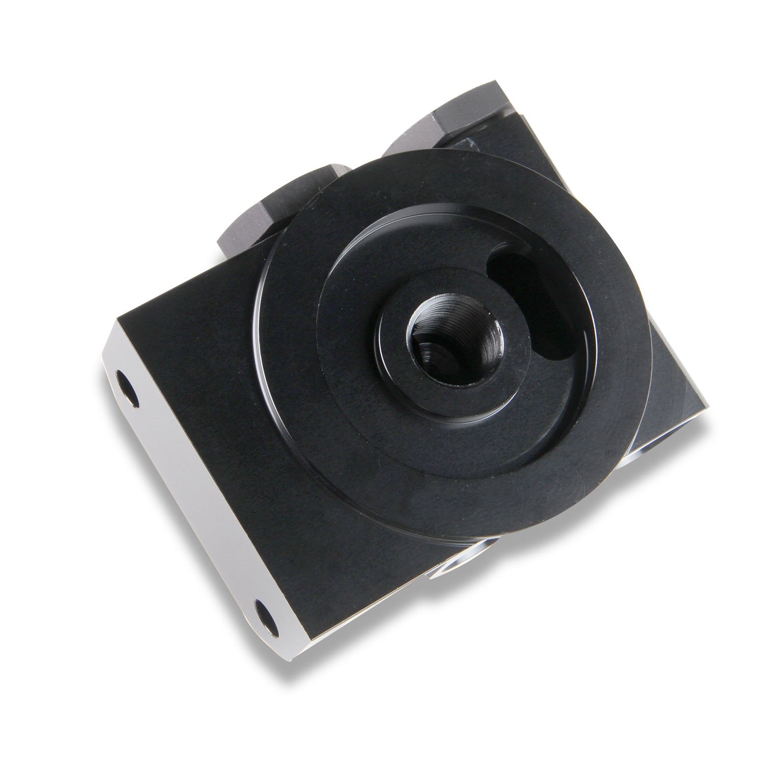 Earl's Remote Oil Filter Mount - Two 10 AN Female O-Ring Outlets - Black