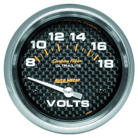 Auto Meter Carbon Fiber Electric Voltmeter Gauge - 2-5/8" - 8-18 Volts