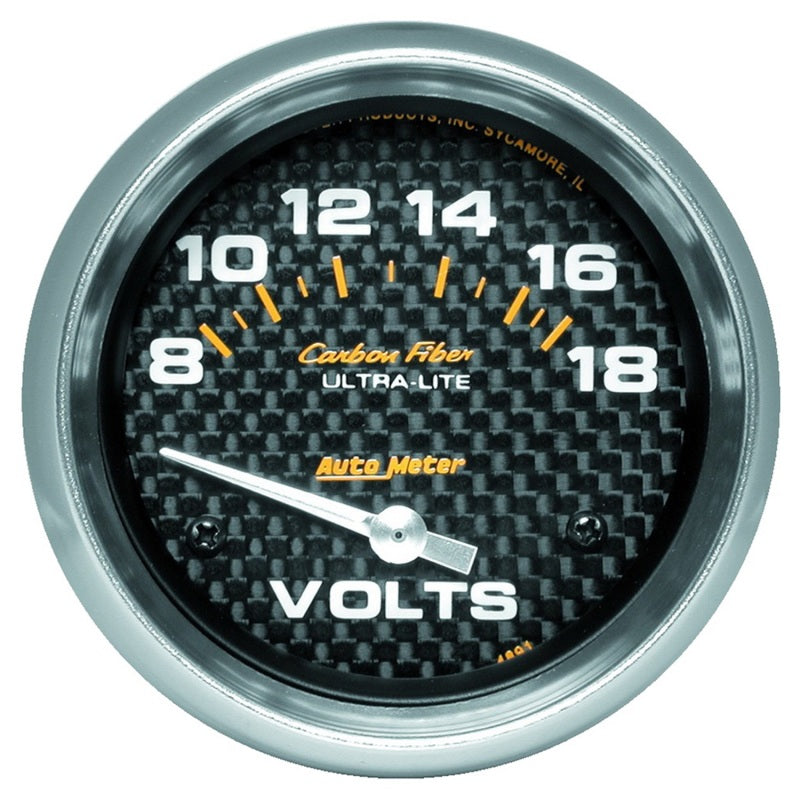 Auto Meter Carbon Fiber Electric Voltmeter Gauge - 2-5/8" - 8-18 Volts