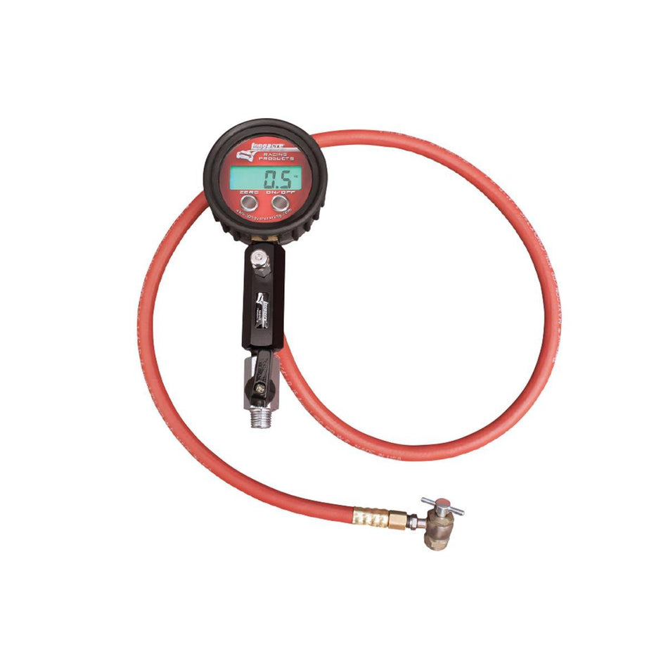 Longacre Shock Inflator and Gauge - 0-300 psi - Mechanical - Digital - Red Face - Controlled Flow Inlet - 24 in Hose - Silver Carrying Case