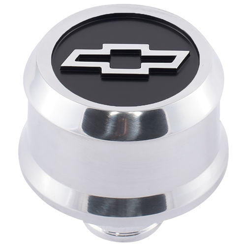 Proform Push-In Slant-Edge Breather - 1-1/4 in Hole - Raised Black / Polished Bowtie Logo - Polished