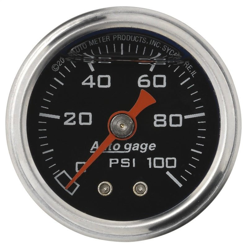 Auto Meter Auto Gage 0-100 psi Pressure Gauge - Mechanical - Analog - 1-1/2 in Diameter - Liquid Filled - 1/8 in NPT Port - Black Face