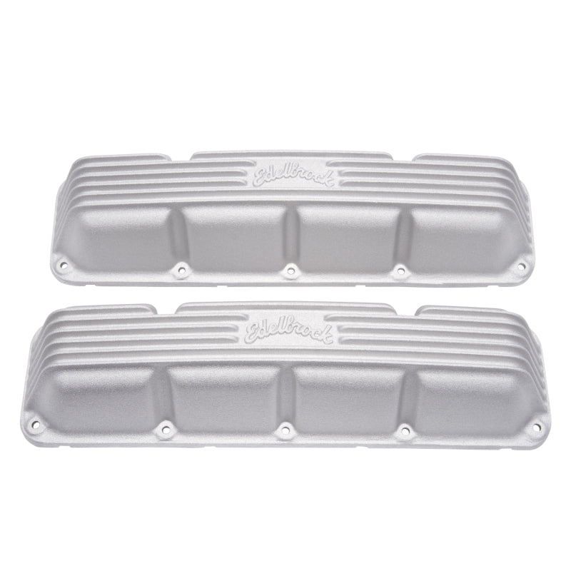 Edelbrock Classic Valve Covers Short Breather Hole Edelbrock Logo - Satin - AMC V8