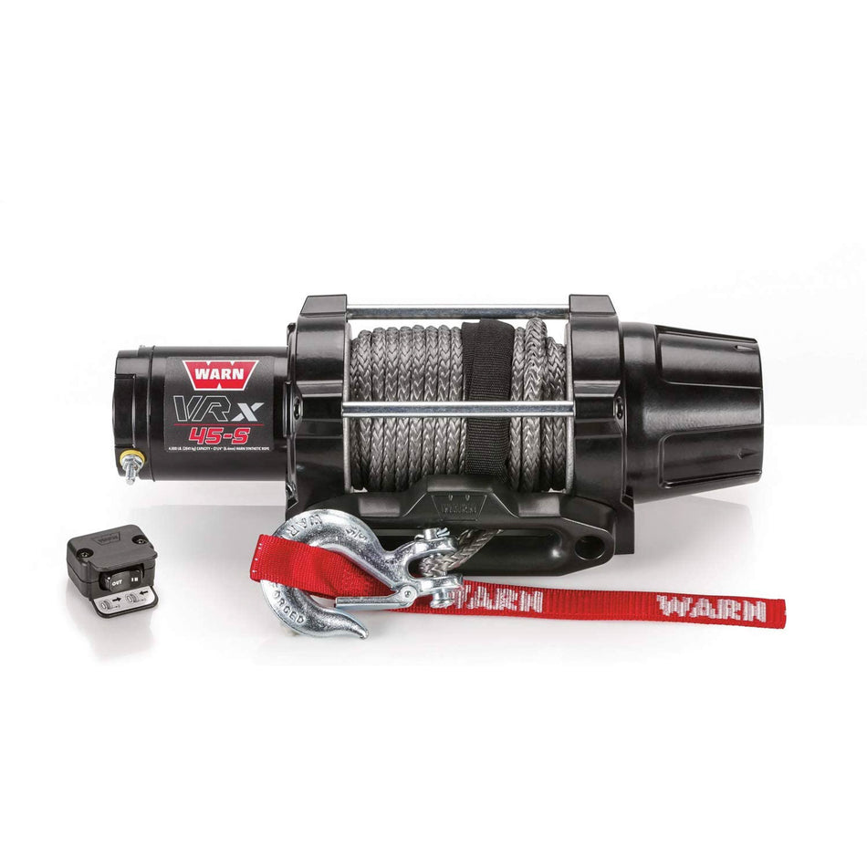 Warn VRX 45-S Winch - 4500 lb Capacity - Hawse Fairlead - 10 ft Remote - 1/4 in x 50 ft Synthetic Rope - 12V
