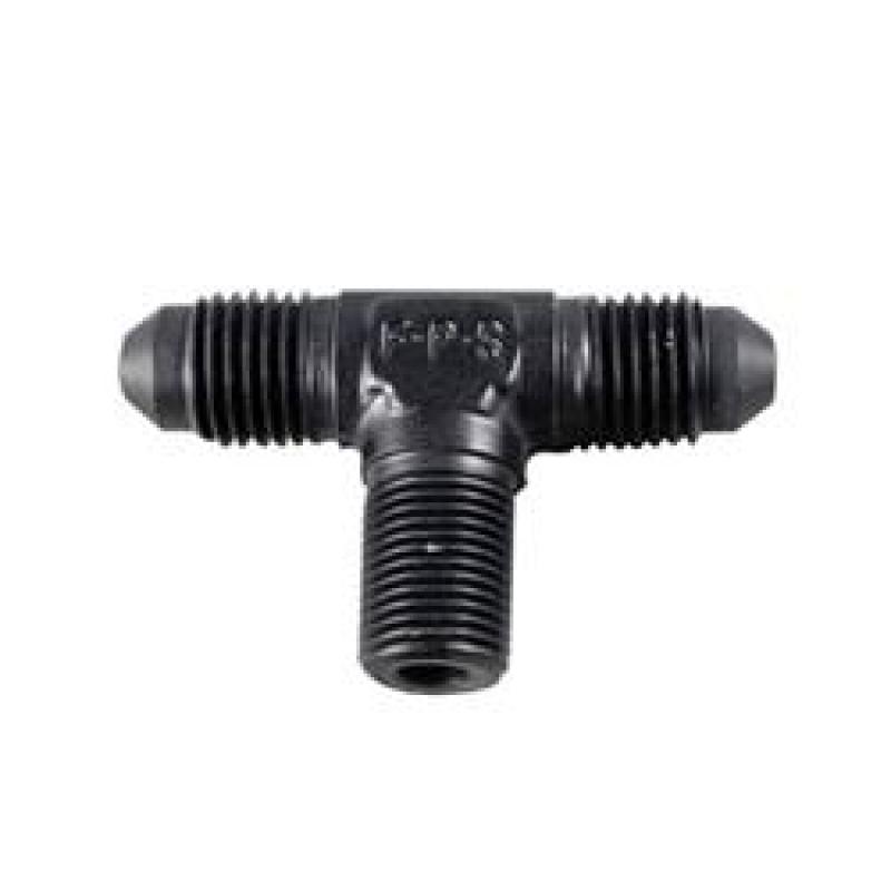 Fragola Adapter Tee Fitting - 10 AN Male x 10 AN Male x 1/2" NPT Male - Aluminum - Black