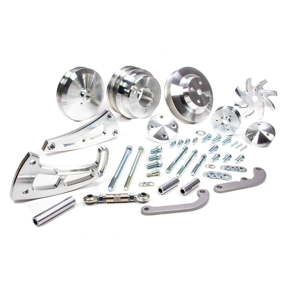 March Performance Ultra Performance 6-Rib Serpentine Pulley Kit - Clear Powder Coat - Long Water Pump - Big Block Chevy 23020