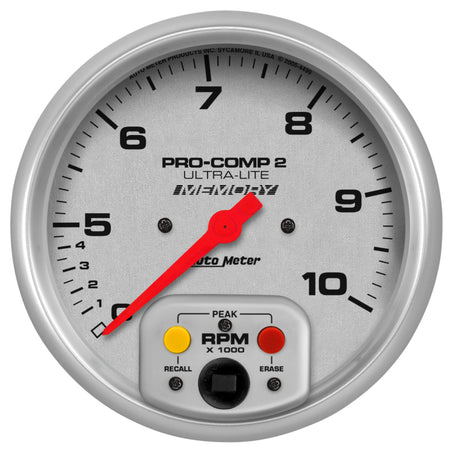 Auto Meter 10,000 RPM Ultra-Lite 5" In-Dash Dual Range Tachometer w/ Peak RPM Memory and Expanded RPM Racing Range