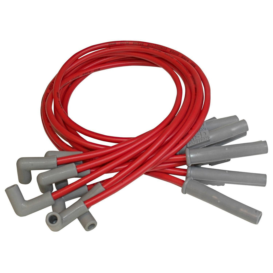MSD Super Conductor Spiral Core 8.5 mm Spark Plug Wire Set - Red - Straight Plug Boots - HEI Style Terminal - Small Block Ford 32209