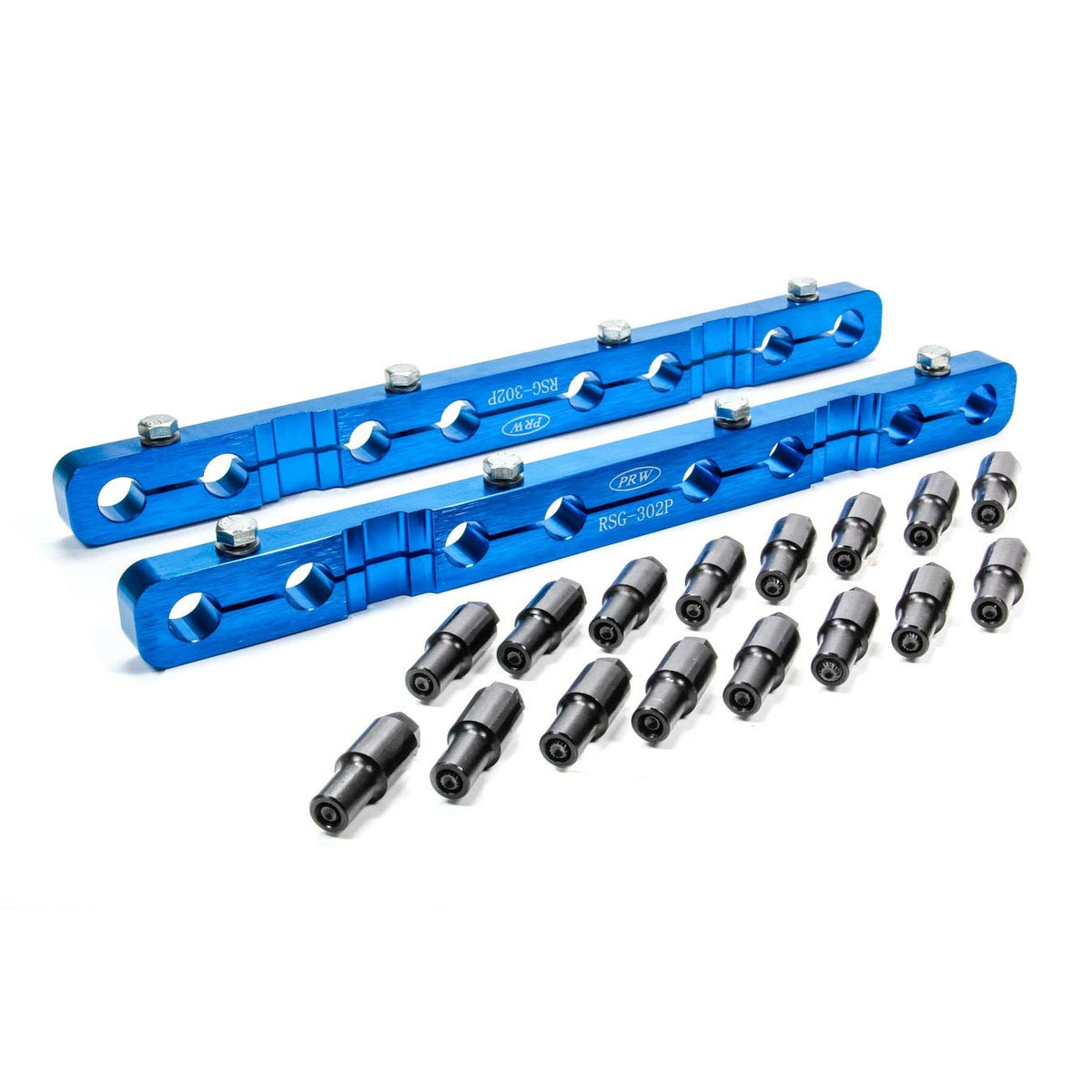 PRW Industries Solid Bar Rocker Arm Stud Girdle - 3/8-24 in Thread Studs - Blue Anodized - Small Block Ford