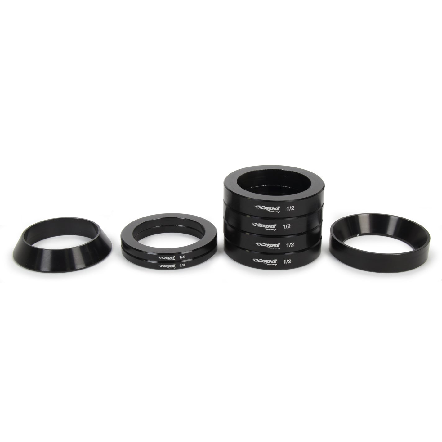 MPD Axle Spacer Kit - Coned - Two 1/4" Spacers - Four 1/2" Spacers - Aluminum - 31-Spline - Midget