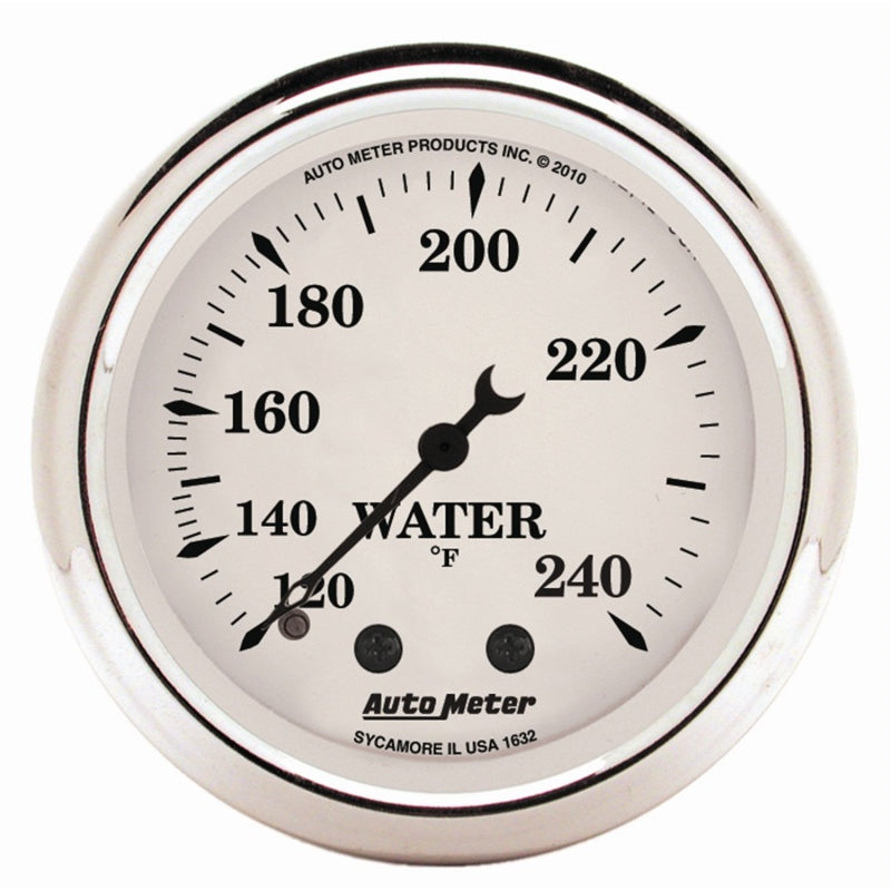 Auto Meter Old Tyme White 120-240 Degree F Water Temperature Gauge - Mechanical - Analog - Full Sweep - 2-1/16 in Diameter - White Face