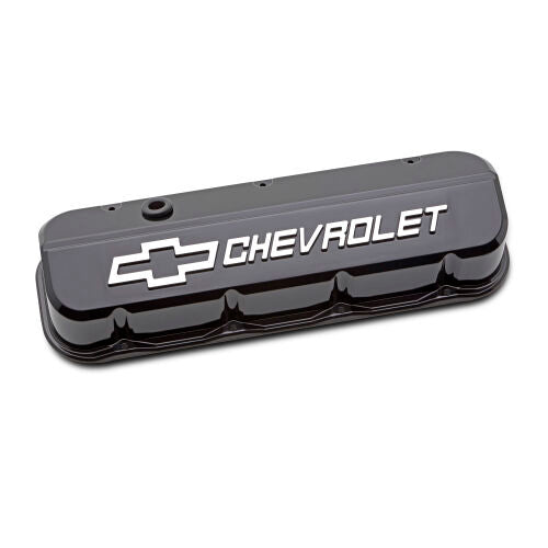 Proform Slant-Edge Tall Valve Cover - Baffled - Breather Hole - Raised Chevrolet Logo - Black - Big Block Chevy (Pair)