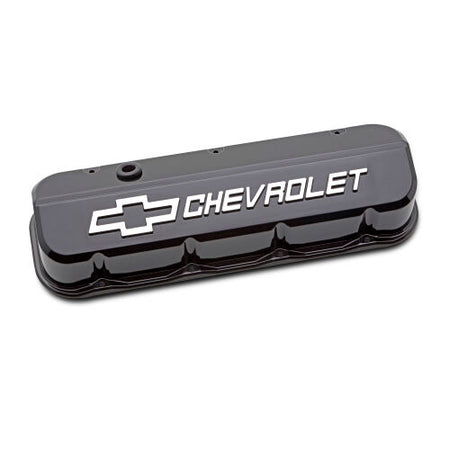 Proform Slant-Edge Tall Valve Cover - Baffled - Breather Hole - Raised Chevrolet Logo - Black - Big Block Chevy (Pair)