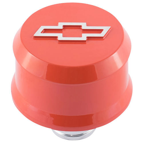 Proform Push-In Slant-Edge Breather - 1-1/4 in Hole - Raised Polished Bowtie Logo - Orange Paint