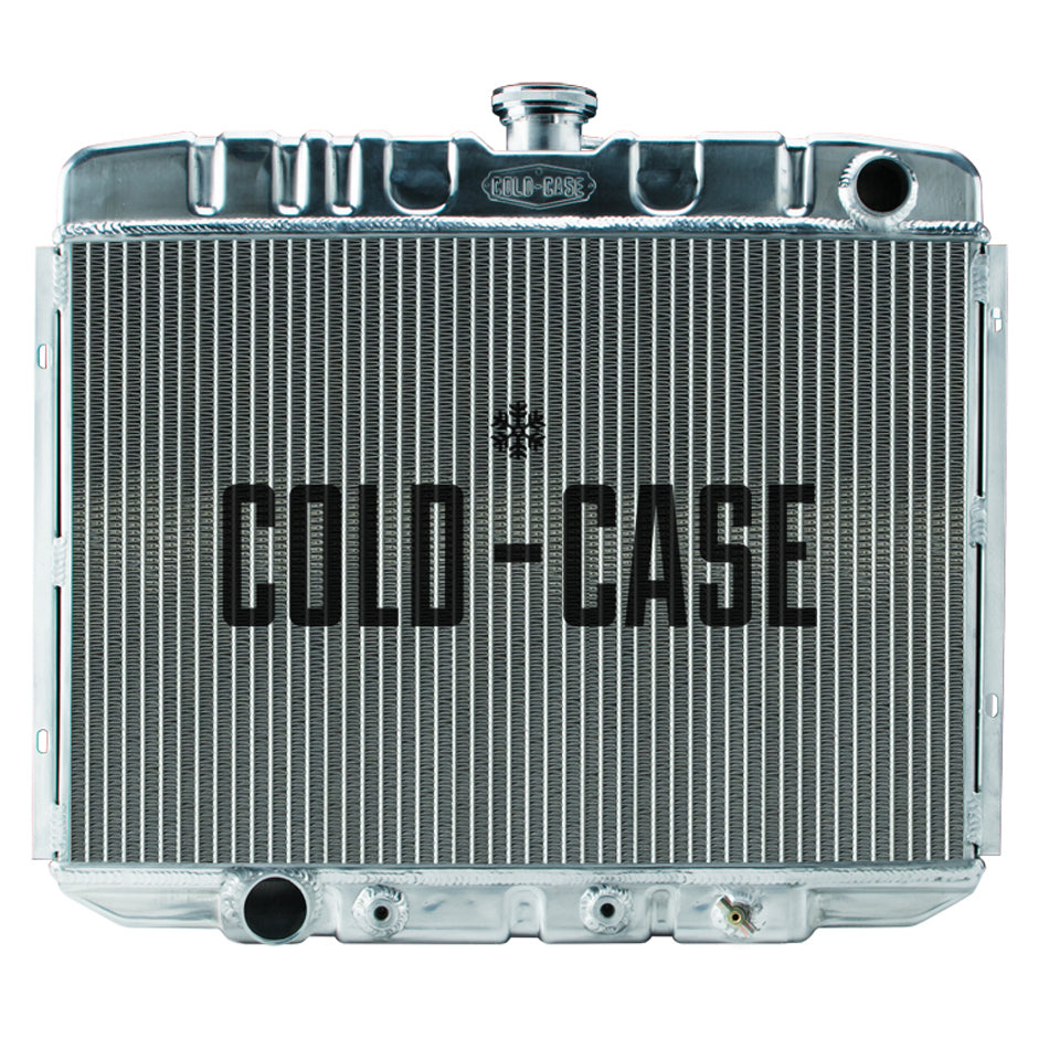 Cold-Case Aluminum Radiator - 25" W x 21.25" H x 3" D - Passenger Side Inlet - Driver Side Outlet - Polished - Automatic - Big Block Ford - Ford Mustang 1967-70