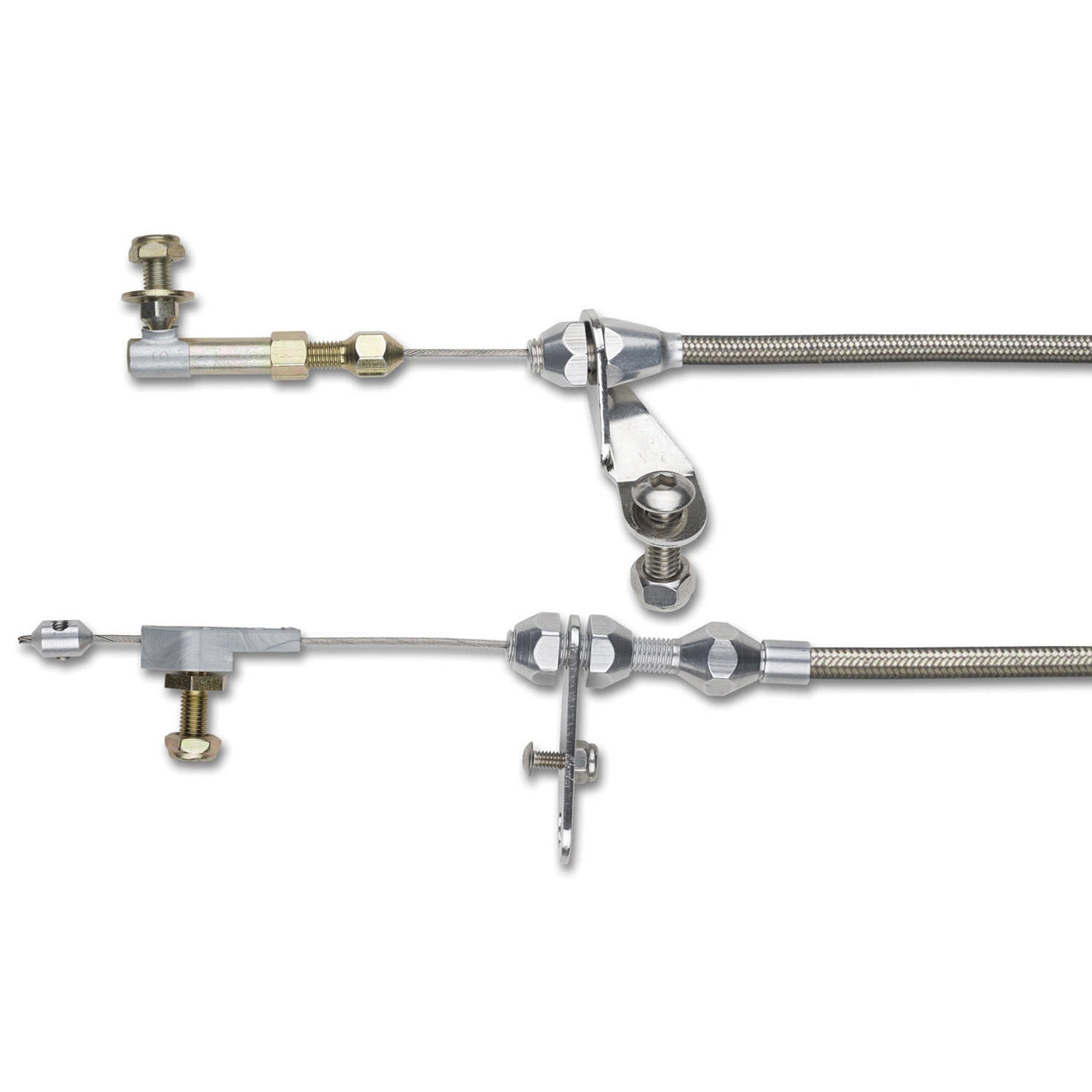 Lokar Hi-Tech Kickdown Cable - Adjustable Length - Braided Stainless Housing - Aluminum Fittings - Natural - Powerglide