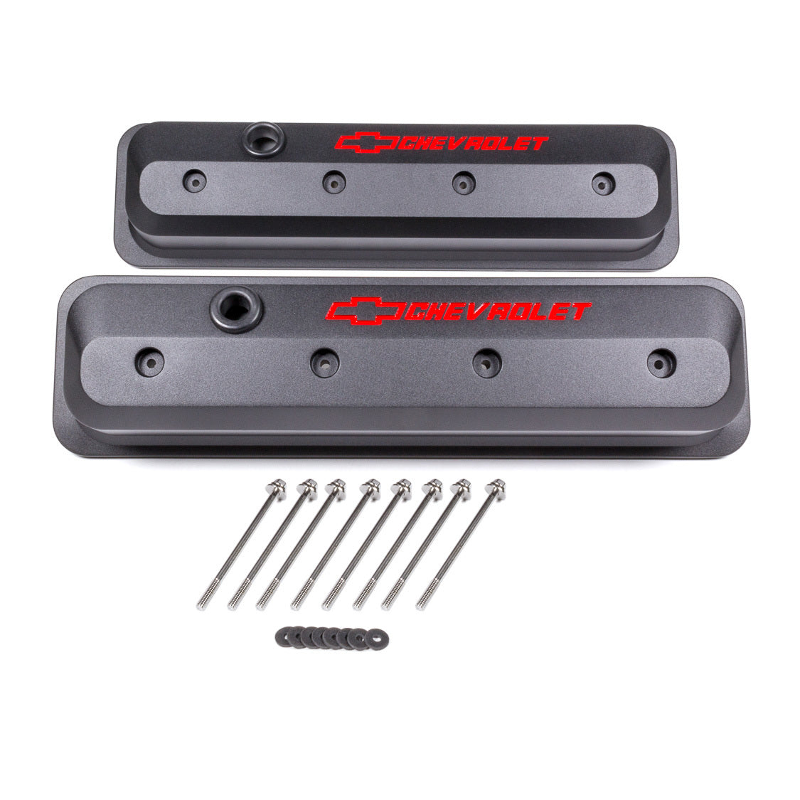 Proform Performance Parts Slant-Edge Valve Covers Tall Baffled Breather Hole - Raised Red Chevrolet Logo