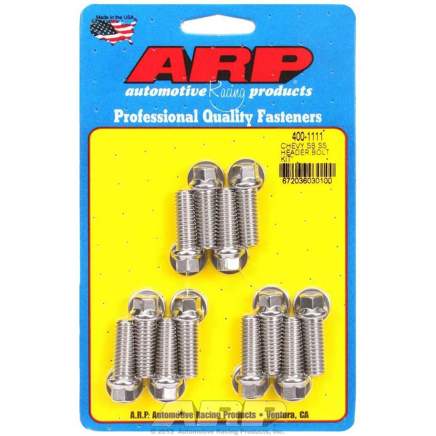 ARP Header Bolt - 3/8-16 in Thread - 1 in Long - Hex Head - Polished - Small Block Chevy - Set of 12