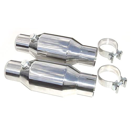 Pypes High Flow Mini-Cat Kit Catalytic Converter - 2-1/2 in Inlet - 2-1/2 in Outlet - 11 in Long - Clamps Included - Polished CVM10K - Pair