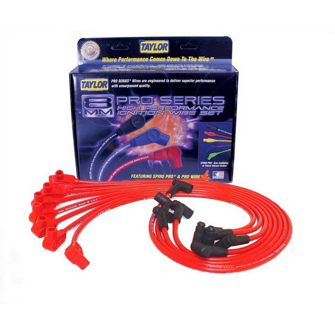Taylor Spiro-Pro Spiral Core 8 mm Spark Plug Wire Set - Red