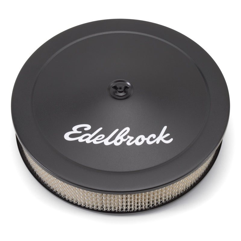 Edelbrock Pro-Flo Air Cleaner Assembly - 14 in Round - 3.75 in Tall - 5-1/8 in Carb Flange - Drop Base - Black Powder Coat
