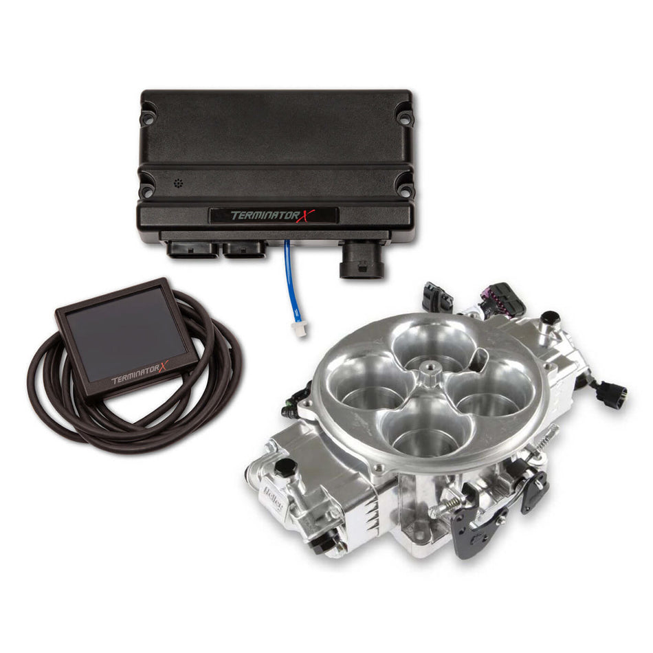 Holley EFI Terminator X Stealth Fuel Injection System - Multi Port - Power Module/Programmer/02 Sensor - Stainless - Polished