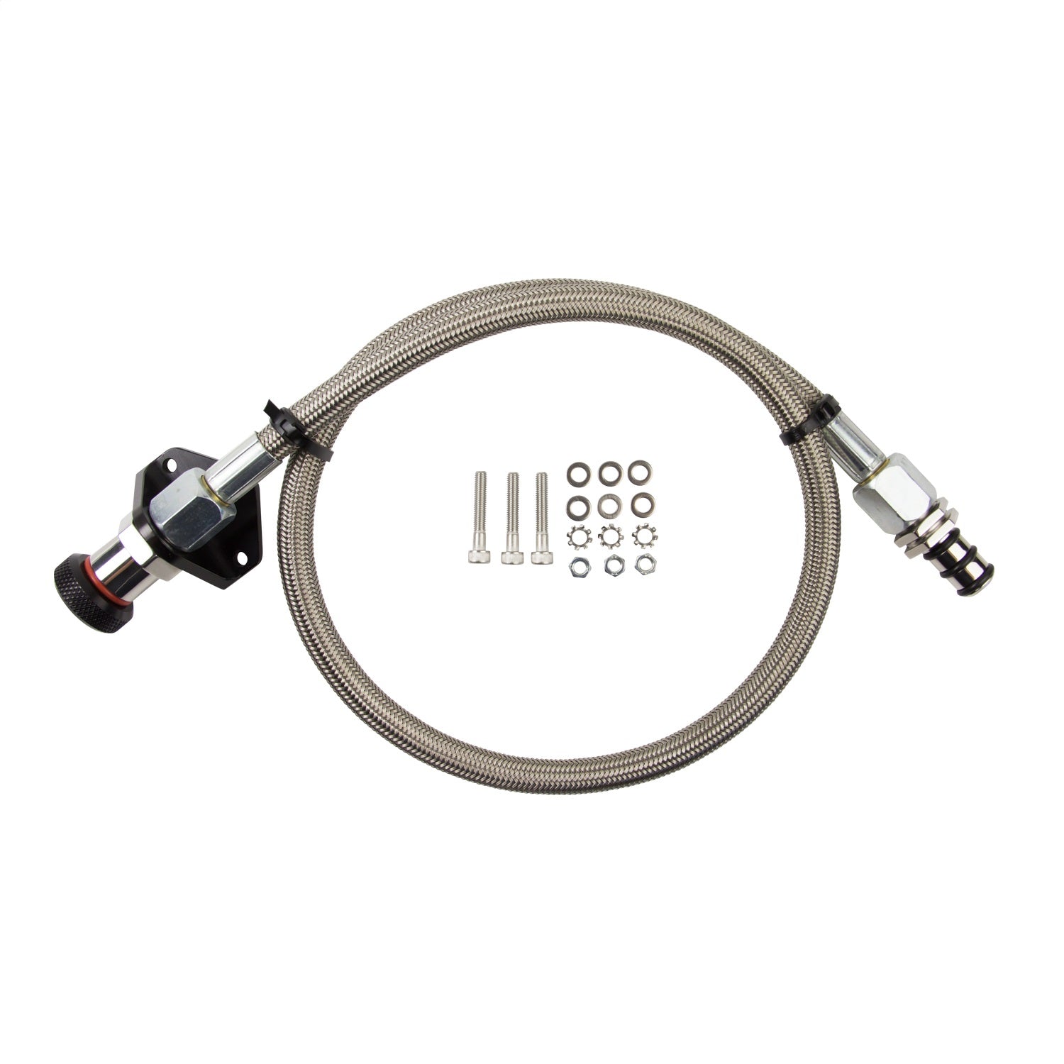 B&M Firewall Mount Transmission Dipstick Braided Stainless Aluminum Black Anodize/Natural - 6L80E