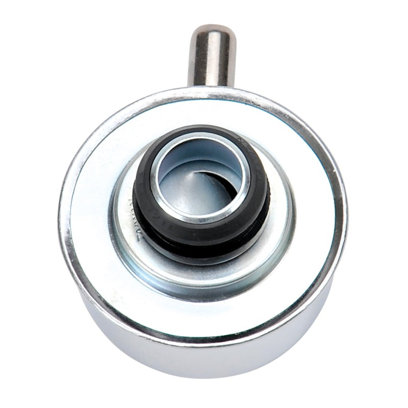 Edelbrock Signature Series Push-In Breather - Round - 1-1/4 in Hole - 3/8 in Hose Barb Fitting - Edelbrock Logo - Chrome