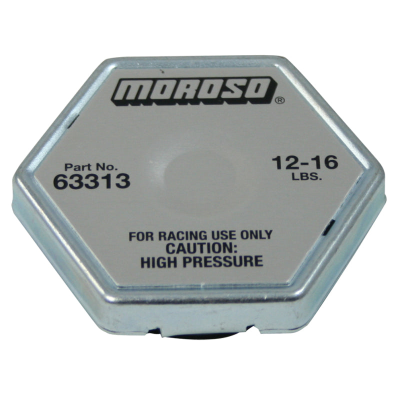 Moroso 12-16 lb Hexagon Radiator Cap - Moroso Logo - Fit Standard Size Radiator Necks
