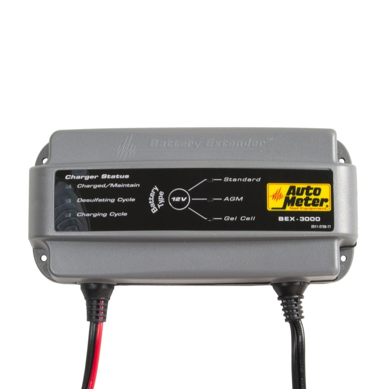 Auto Meter Battery Extender AGM Battery Charger - 12V - 3 amps - Indicator Lights - 3 Step Charging Program