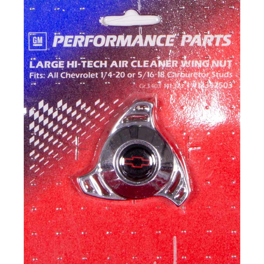 Proform Tri Star Air Cleaner Nut - 1/4-20 in and 5/16-18 in Thread - Black / Red Bowtie Logo - Chrome