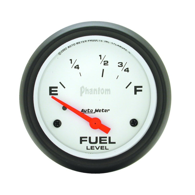 Auto Meter Phantom 73-10 ohm Fuel Level Gauge - Electric - Analog - Short Sweep - 2-5/8 in Diameter - White Face