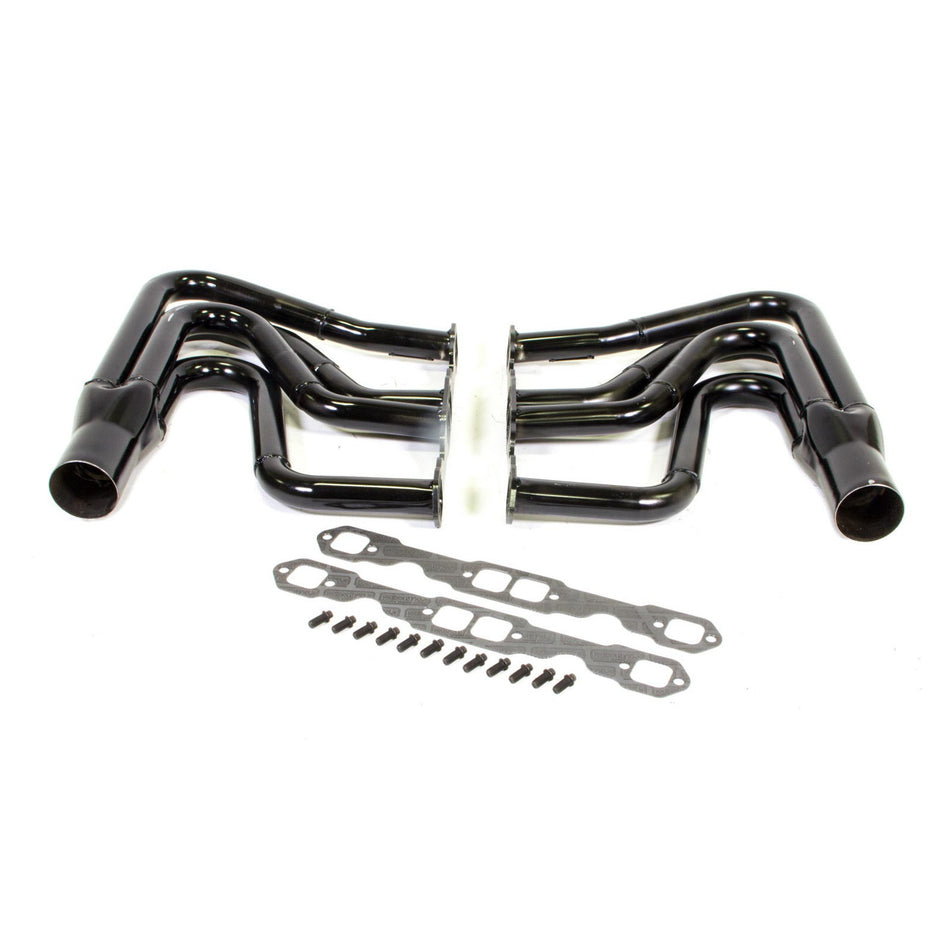 Schoenfeld DIRT Modified Headers - 1-5/8 to 1-3/4" Primary - 3" Collector - Steel - Black Paint - Bicknell / TEO / Troyer Spec Head - SB Chevy