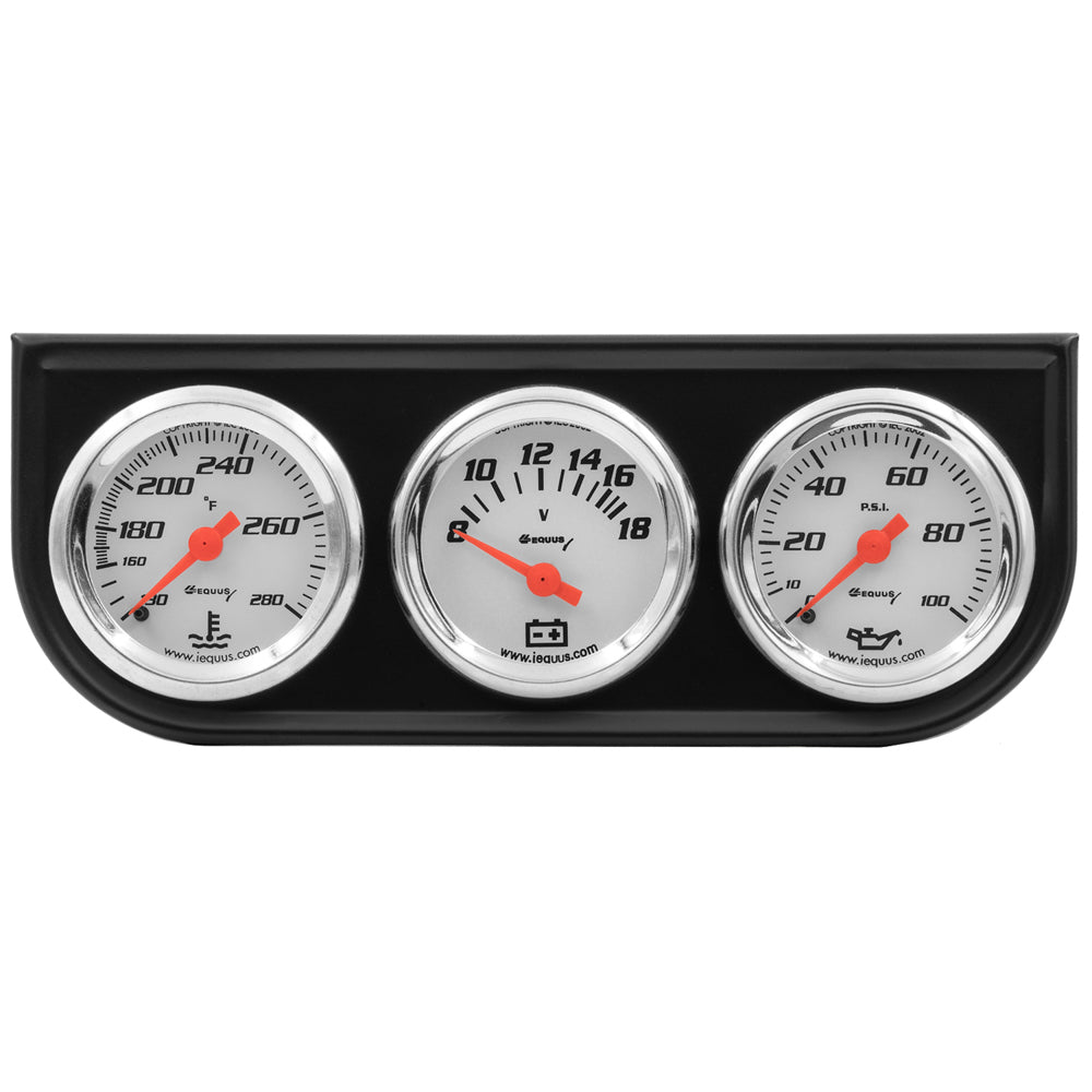 Equus 5000 Series Gauge Kit - Analog - Oil Pressure/Voltmeter/Water Temperature - 1-1/2" Diameter - White Face