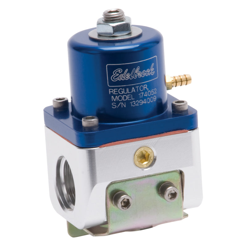 Edelbrock 5-10 psi Fuel Pressure Regulator Inline 10 An Inlets/Outlet 6 AN Return - Bypass - Blue Anodize