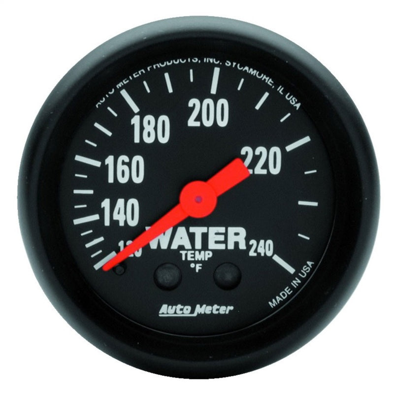 Auto Meter Z-Series 120-240 Degree F Water Temperature Gauge - Mechanical - Analog - Full Sweep - 2-1/16 in Diameter - Black Face