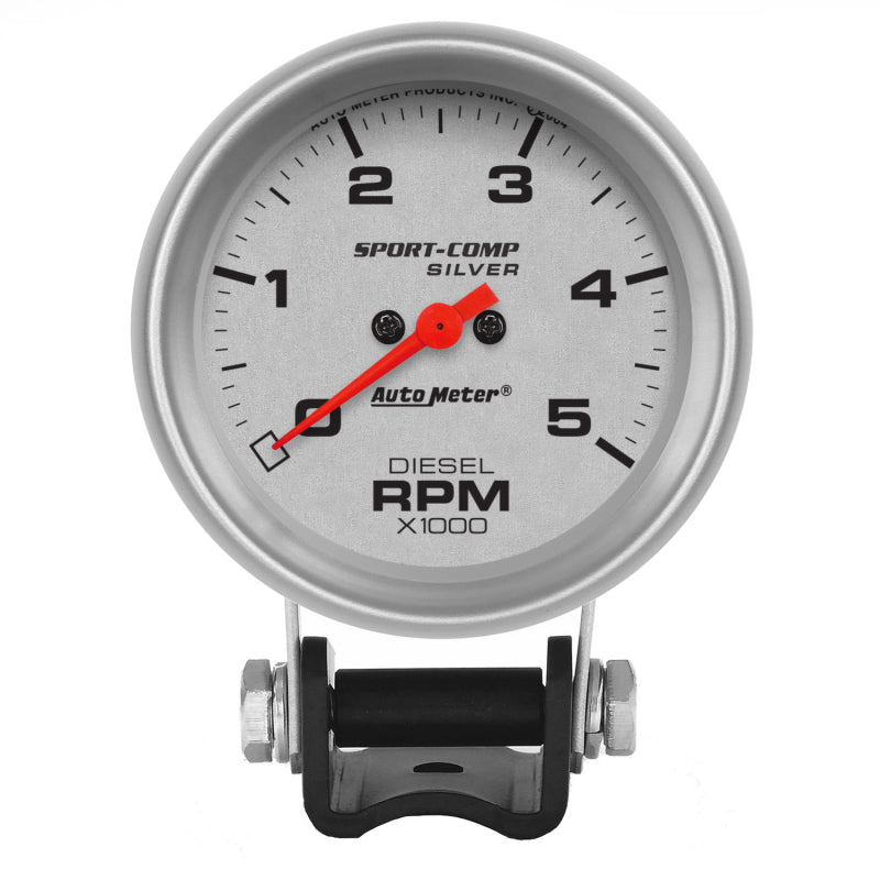 Auto Meter Ultra-Lite 5000 RPM Tachometer - Electric - Analog - 2-5/8 in Diameter - Pedestal Mount - Silver Face