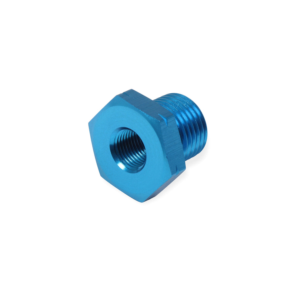 Earl's 1/8 in NPT Female to 16 mm x 1.50 Male Straight Adapter - Blue Anodized - Oil Pressure Gauges