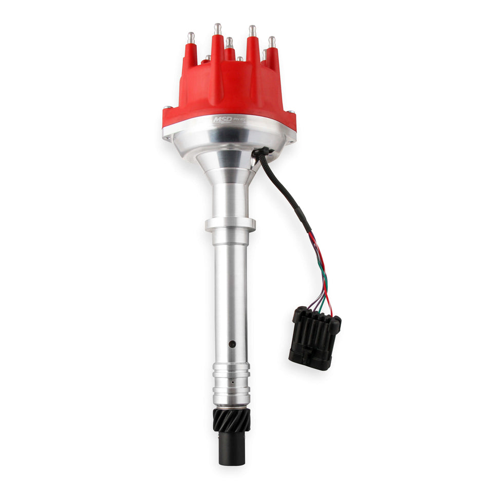 MSD Pro-Billet Distributor - Ready-To-Run - Magnetic Pickup - Vacuum Advance - HEI Style Terminal - Red - Chevy V8