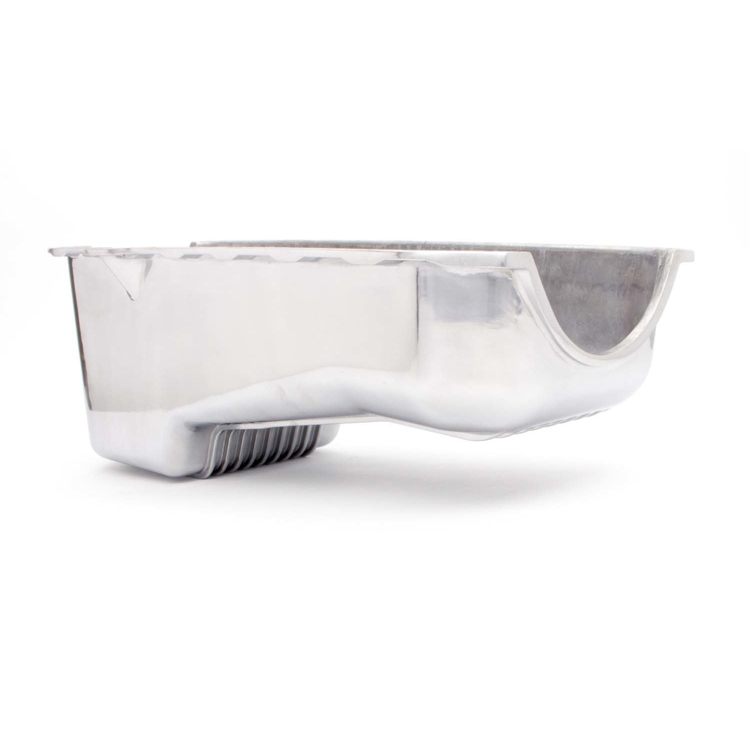 Racing Power Rear Sump Oil Pan - 4 Quart - Stock Depth - Polished Aluminum - 2 Piece Seal - Small Block Chevy R8443